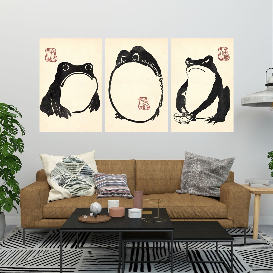 Japanese Frog Print Set, Matsumoto Shoji Frog Print Set of 3, Japanese