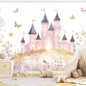 Princess Castle Peel and Stick Wallpaper Mural: Fairytale Nursery Decor
