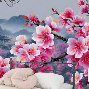 Sakura Cherry Blossom Wallpaper Mural: Pink Oriental Wall Art