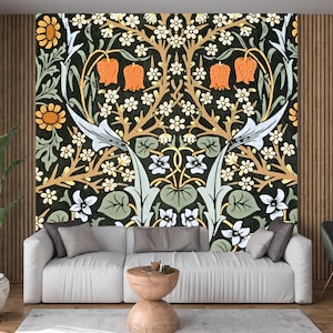 William Morris Victorian Dark Vintage Wallpaper Mural Decal Print - Removable Peel and Stick Wallpaper