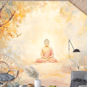 Zen Buddha Floral Wallpaper Mural: Peel and Stick Yoga Decor