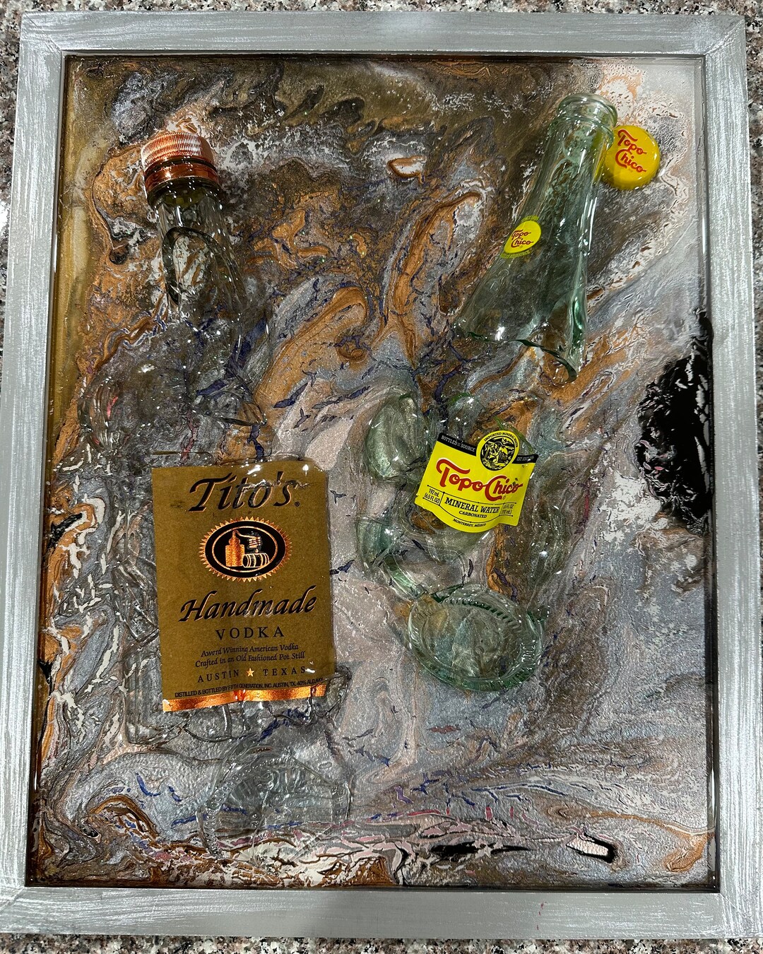 Tito's Vodka Unique Broken Bottle Bar Art Upcycled Art and Collectibles