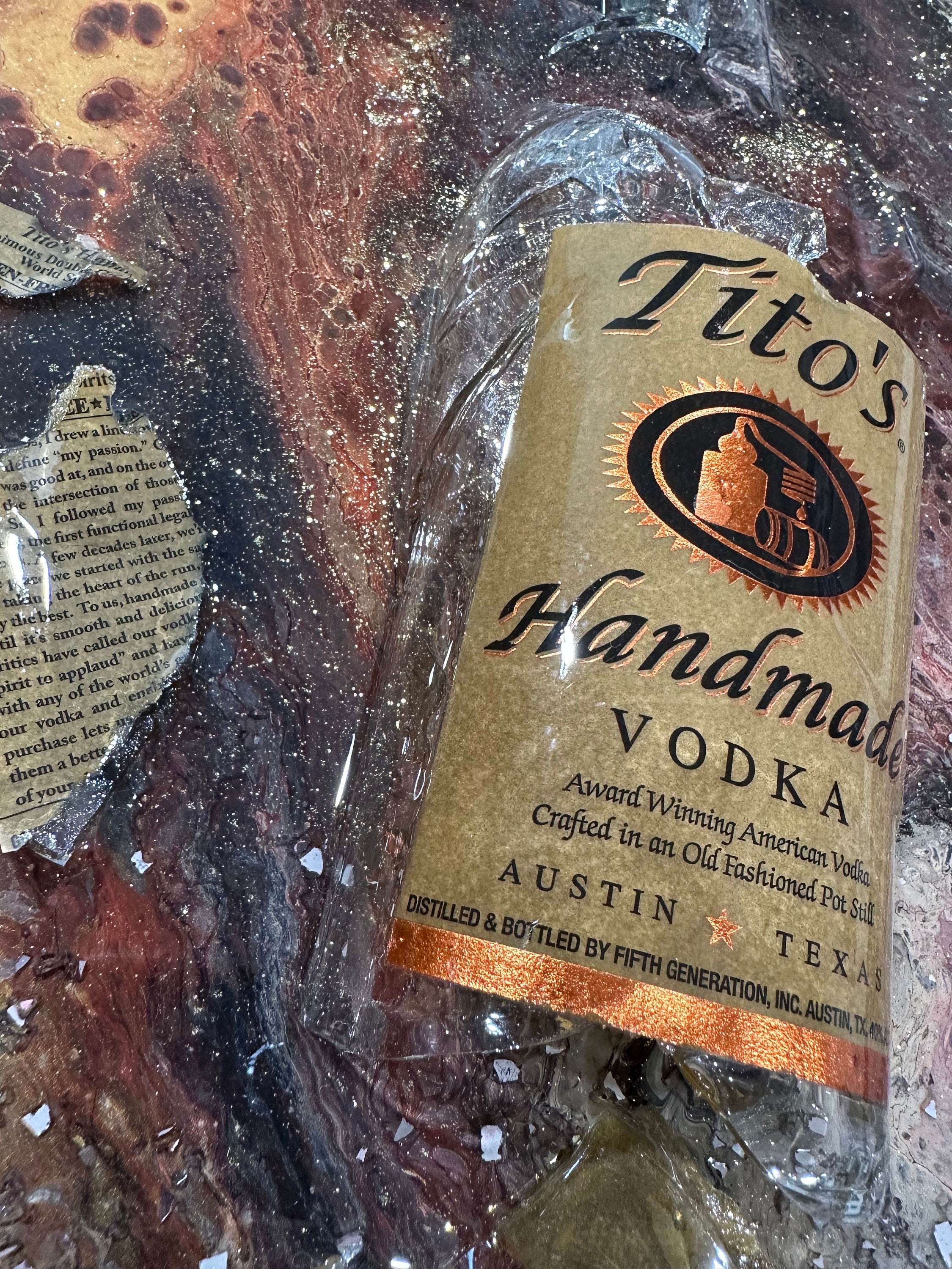 Titos Vodka Unique Broken Bottle Bar Art Upcycled Art and Collectibles
