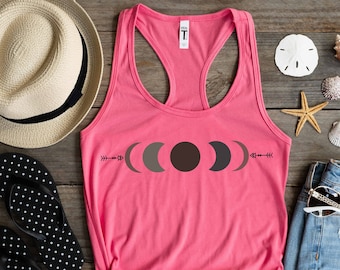 Moon Phases Tank Top, Boho Hippie Plum Gray Slouchy Eggplant Summer Tank Top, Lightweight Flattering Loose Tank Tops For Women, Comfort Tank