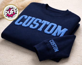 Custom Embossed Puff Sweatshirt, Personalized Team Name Shirt, School Mascot T-Shirt, 3d Lettering Custom Sweatshirt