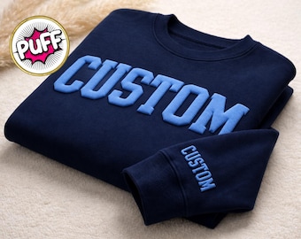 Custom Embossed Puff Sweatshirt, Personalized Team Name Shirt, School Mascot T-Shirt, 3d Lettering Custom Sweatshirt