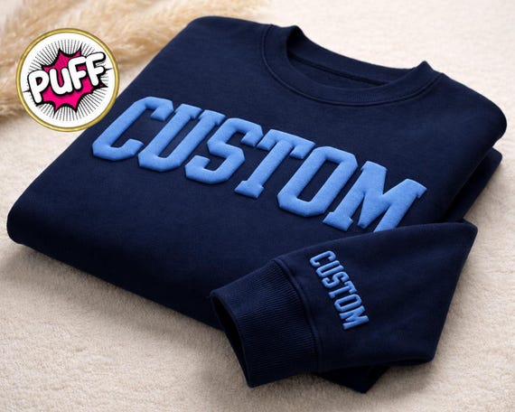 Custom Puff Sweatshirt, Personalized Team Name Embossed Sweatshirt, School Mascot Sweater, 3d Lettering Custom Sweatshirt