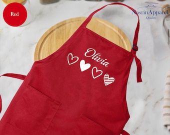 Personalized Heart  Apron: Personalized Christmas Apron, Custom Valentines Day Apron, Toddler Apron, Child Aprons, Kids Apron, Kitchen Apron