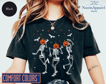 Comfort Colors Dancing Skeleton Pumpkin Halloween Tee
