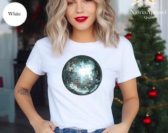 Mirrorball Tee: Retro Disco Party Shirt, Y2K Style, Faux Glitter Disco Ball