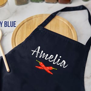 Personalized Kitchen Apron: Red Pepper Design, Custom Name Gift
