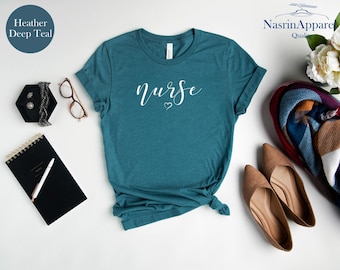 Nurse Heart Shirt, Nurse Shirt, Cute Nurse Typography Tee, Nurse Shirt Women, Nurse Gift Shirt, Nurse Tees, Nurse T-Shirts, Nurse Shirt Gift