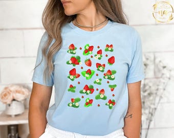 Strawberry Shirt, Strawberry Top Garden Shirt, Strawberry Toddler Baby Tee, Botanical Shirt,Cute Fruit Shirt,Aesthetic Clothing,Kawaii Shirt