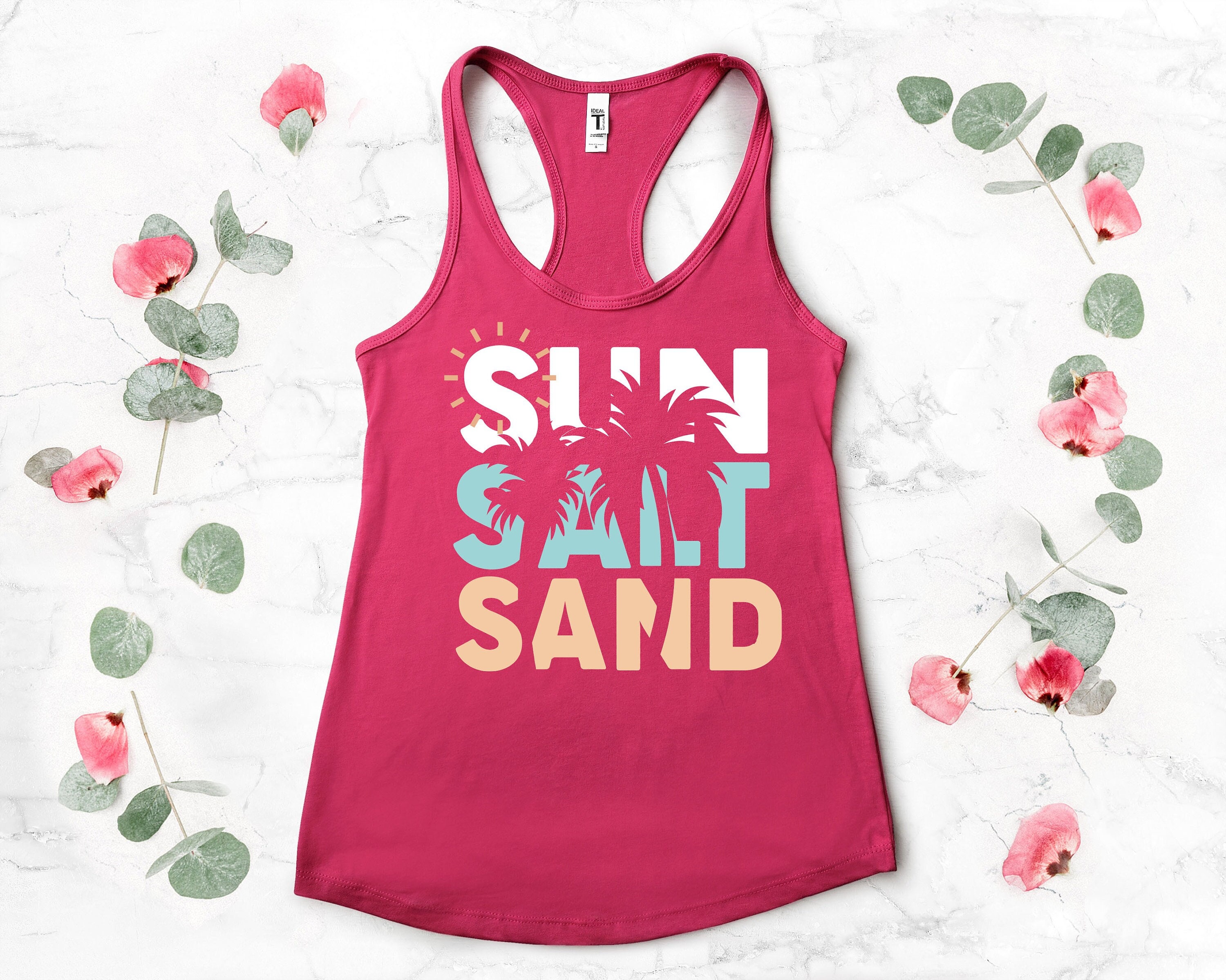 Women's Summer Beach Tank Top – Palm Tree Hawaii Design, V-Neck Sleeveless | Soft & Stretchy Casual Top