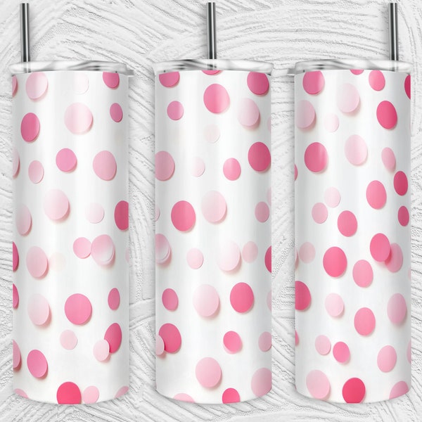 Pink Polka Dots Tumbler Wrap | 20oz Tumblers PNG | Sublimation Design Tumblers | Cool Novelty | Graphic Template | Custom  Colorful Cup