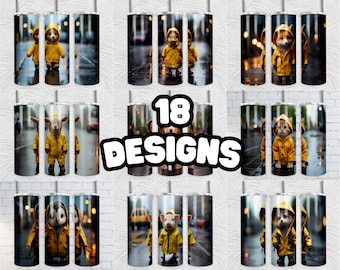 Animal Raincoats Tumbler Wrap Bundle | 20oz Tumblers PNG | Sublimation Design Tumblers | Cool Novelty | Graphic Template | Custom Rain Cup