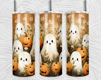 Cute Ghost Pumpkin Tumbler Wrap | 20oz Tumblers PNG | Sublimation Design Tumblers | Cool Novelty | Graphic Template | Custom Halloween Cup