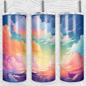 Regenboog Wolken Wrap | 20oz tuimelaars PNG | Sublimatie Design Tumblers | Coole nieuwigheid | Grafisch sjabloon | Aangepaste kleurrijke Sky Cup