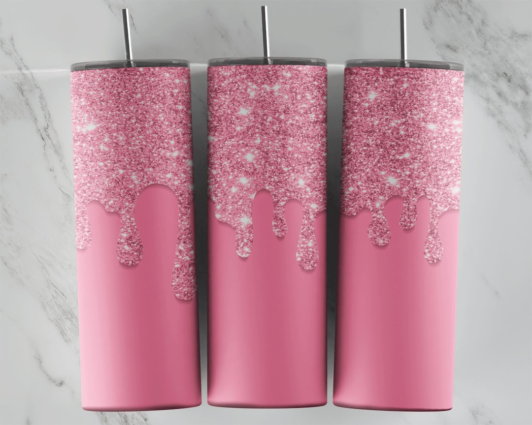 Pink Glitter Drip Tumbler Wrap 20oz Tumblers PNG Etsy