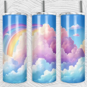 Regenboogwolken Tumbler Wrap | 20oz tuimelaars PNG | Sublimatie Design Tuimelaars | Coole nieuwigheid | Grafisch sjabloon | Aangepaste kleurrijke kunstbeker
