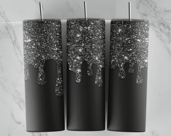 Black Glitter Drip Tumbler Wrap | 20oz Tumblers PNG | Sublimation Design Tumblers | Cool Novelty | Graphic Template | Custom Cute Cup