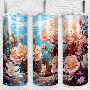 Flower Art Tumbler Wrap / 20oz Tumblers PNG / Sublimation Design Tumblers / Cool Novelty / Graphic Template / Custom Beautiful Floral Cup