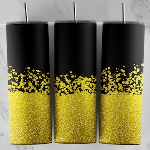 Envoltura de vaso de brillo amarillo negro / Vasos de 20 oz PNG / Vasos de diseño de sublimación / Novedad fresca / Plantilla gráfica / Taza linda personalizada