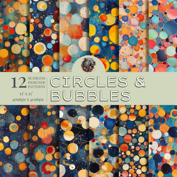 Circles & Bubbles Seamless Patterns 12-Pack - Watercolor, Oil and Painted Designs - Perfect for Fun and Creative Projects