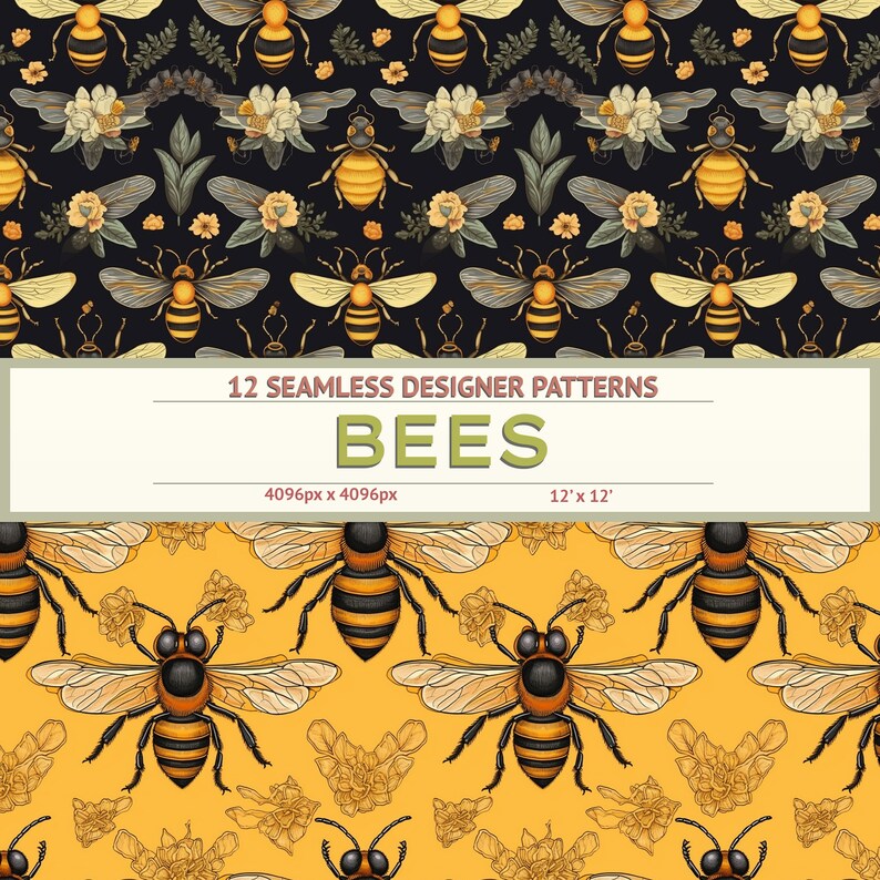 Adorable Bee Seamless Patterns 12-pack Charming Tileable Designs ...