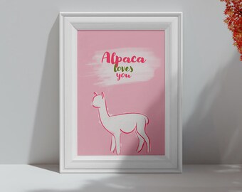 Alpaca loves you card, printable