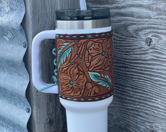 Stanley Leather Tooled Cup Wrap & Tumbler