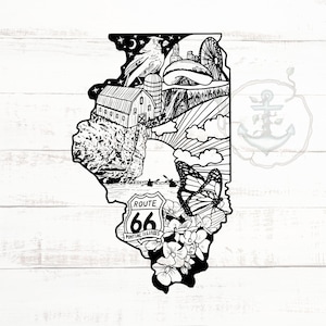 Fichier SVG Illinois Sketch pour chemises, tasses, impressions | Illustration d'impression d'État pour le vinyle de presse à chaud Cricut | Dessin au trait de l'Illinois