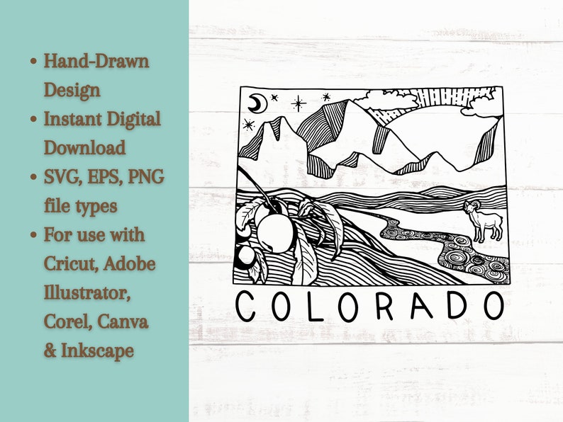 Colorado Sketch SVG File for Shirts, Mugs, Prints | State Print ...