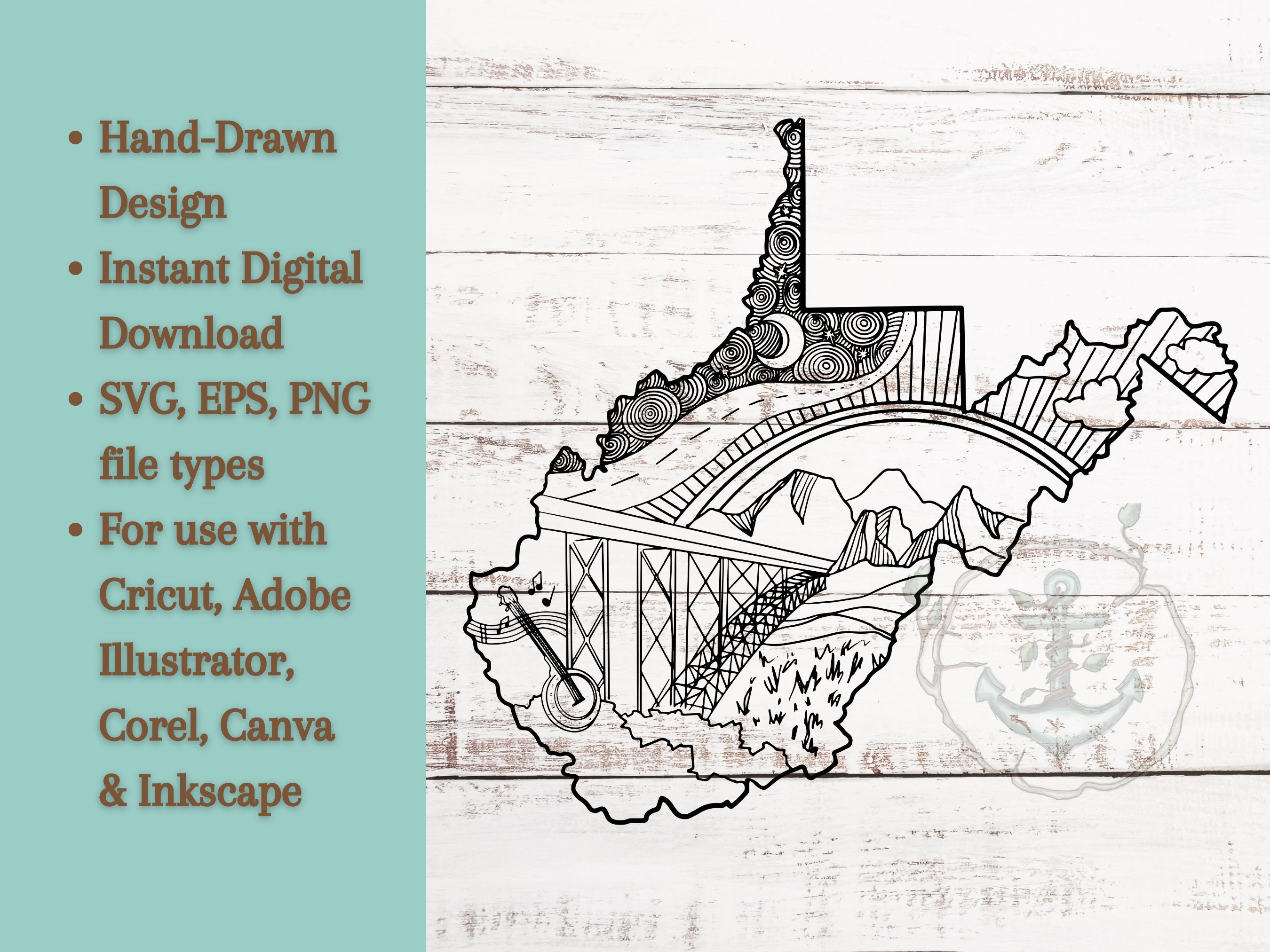 West Virginia Sketch SVG File for Shirts, Mugs, Prints | State Print ...