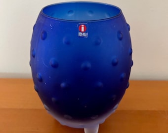 From Finland - Iittala Frosted Cobalt Blue Glass Vase