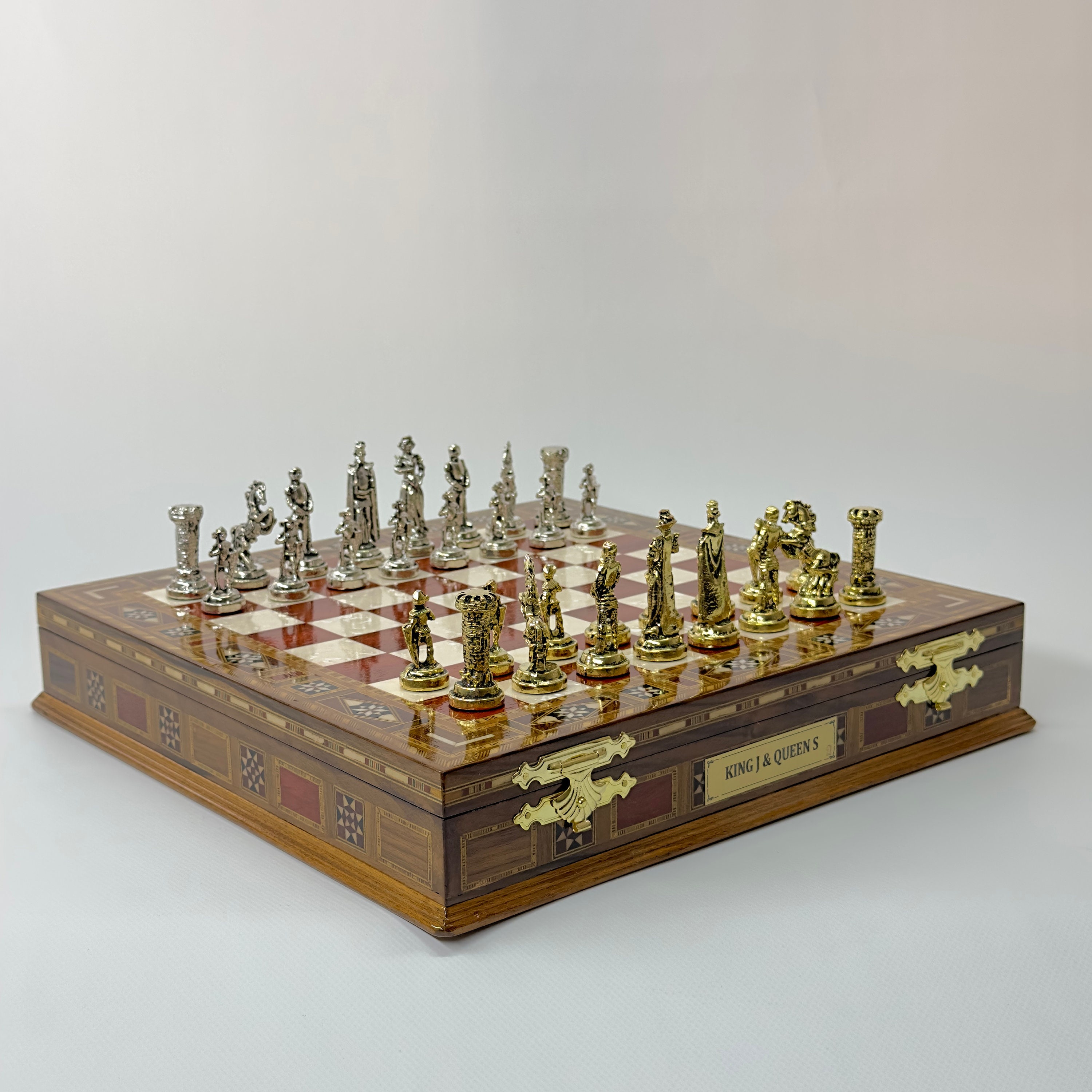 15.3 Personalized Chess Set Handmade, Sets With Metal Pieces, Schach,  Custom Set, Board Storage - Yahoo Shopping