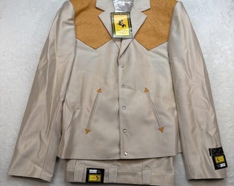 Vintage Western Suit Mens 42R Tan Cognac Cowboy Rockabilly 2 Piece Ranch NWT