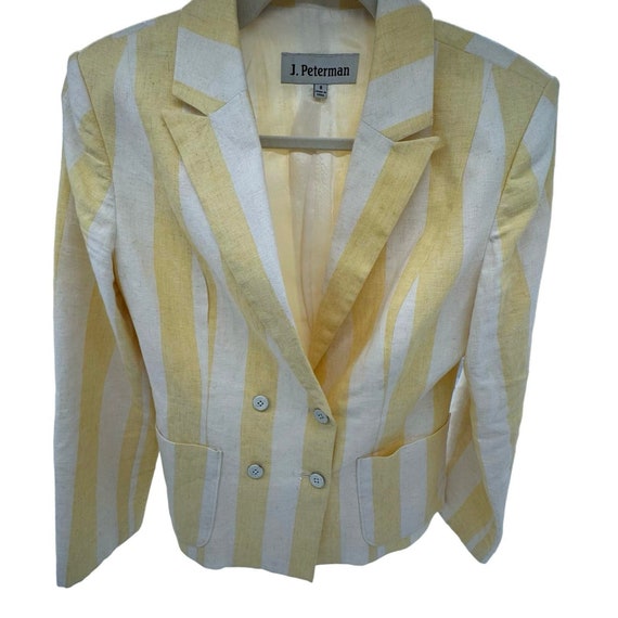 Vintage J Peterman Yellow Wide Stripe Linen Blaze… - image 1