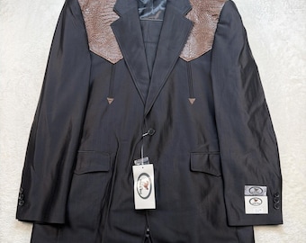 Traje vaquero para hombre talla 44R 34 Negro Marrón Canesú Bronco Oeste Vintage Rockabilly