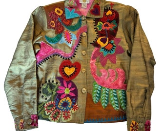 Sandy Starkman Silk Patchwork Jacket Blazer Small Paisley Floral Folk Boho