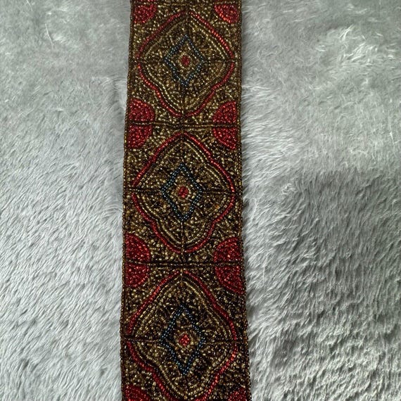 Vintage Mary Mcfadden Beaded Embroidered Belt, 1960s Boho 