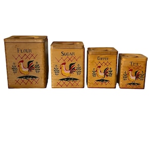 MCM Wooden Kitchen Canister Set Rooster Nesting Boxes Japan