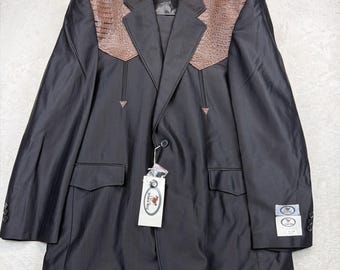 Traje vaquero vintage Bronco West de los años 70 para hombre, talla 46R 34, negro, marrón, estilo rockabilly.