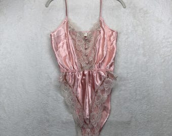 Vintage Victoria's Secret Satin Lace Teddy Bodysuit Pink Women's Small