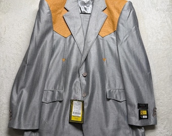 Vintage Western Suit Set Mens 42R 34 Gray Cowboy Rodeo Rockabilly 70s