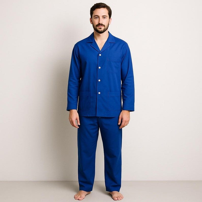 ヴィンテージ イヴ・サンローラン YSL パジャマセット メンズ M ブルー ナイトウェア ラウンジウェア 80年代 90年代 画像 1