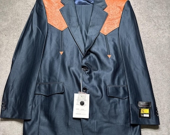 Western Chalino Sanchez Style Blue Suit 70s Rockabilly Jacket Pants Mens 40 34