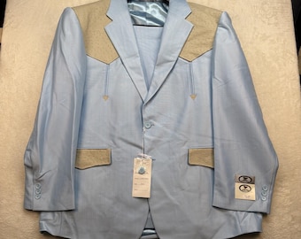 Traje vaquero vintage para hombre, talla 50R 40, azul claro, estilo vaquero, rodeo, rancho, nuevo.