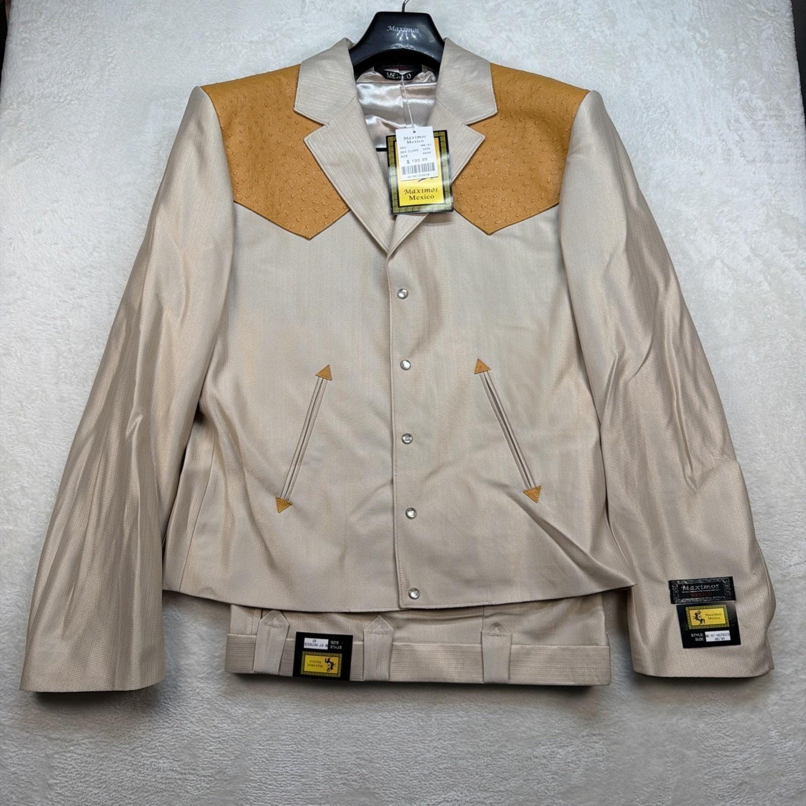 Vintage Western Cowboy Suit Pearl Snap Rodeo Rockabilly Stage Tan 48x40