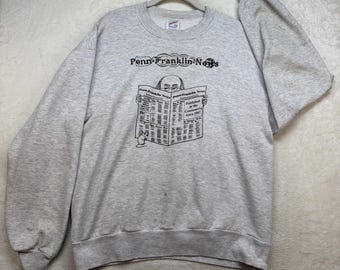 Vintage Penn Franklin News Grafik Sweatshirt Rundhalsausschnitt Grau USA Made Large